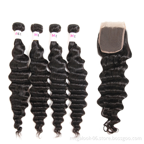 Virgin Brazilian Hair Organic Curl Hair Weave 3 Pieces Lot Organic Human Hair Bundle With Top Lace Closure